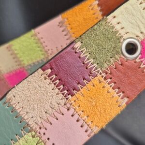 Fossil Multicolor Patchwork Leather Belt with Silver Buckle Size S